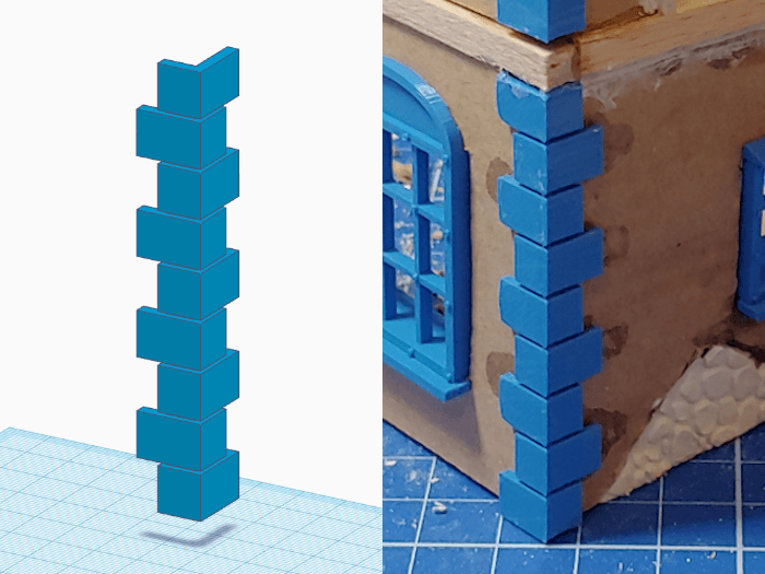 Quoins (corner stones) for tabletop buildings
